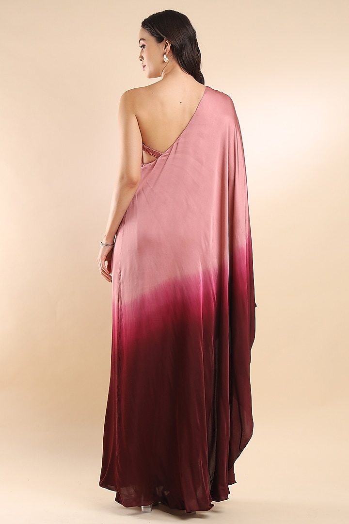 Pink & Berry Ombre Viscose Satin Embellished One Shoulder Kaftan by AMRTA By Guneet Kondal at Pernia's Pop Up Shop
