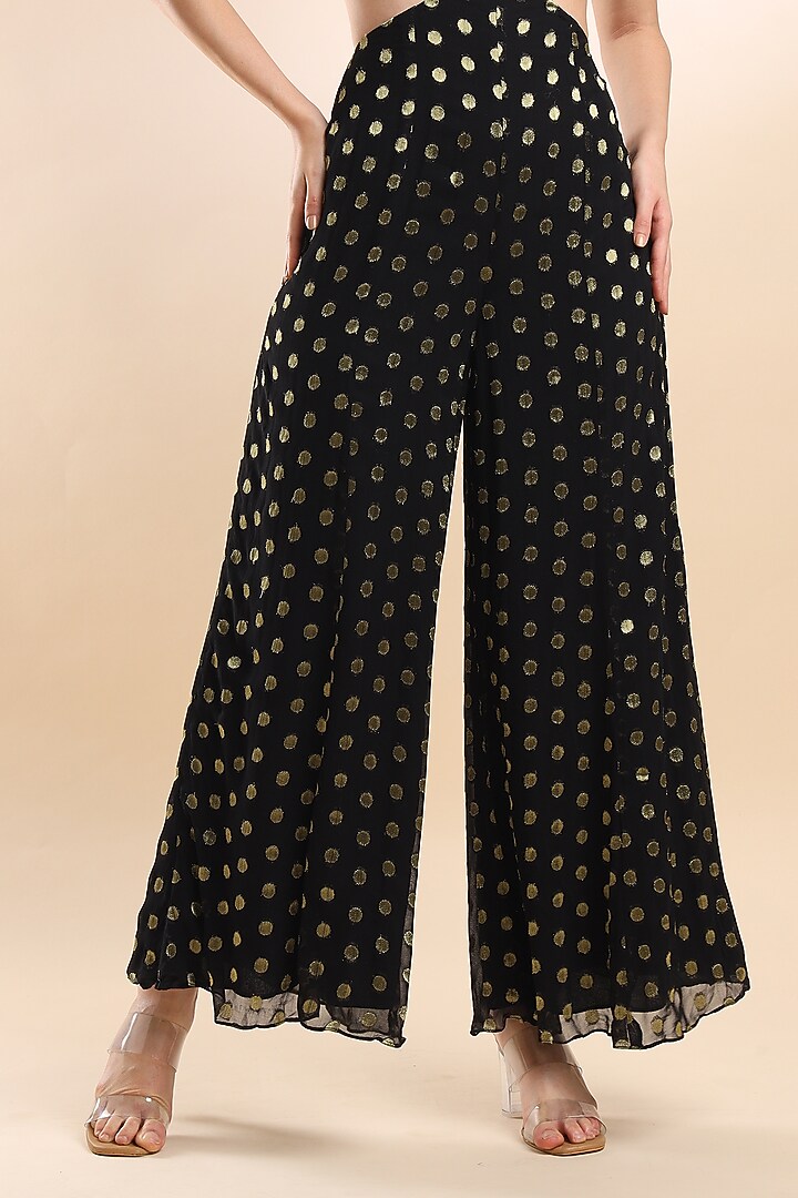 Black Viscose Georgette Polka Dotted Jumpsuit by AMRTA By Guneet Kondal at Pernia's Pop Up Shop