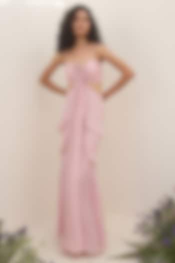 Divine Pink Chinon 3D Floral Embroidered Flowy Maxi Dress by AMRTA By Guneet Kondal