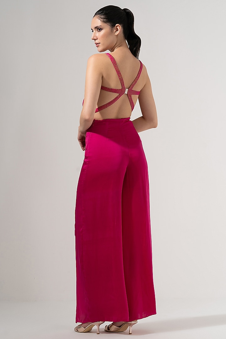 Raspberry Pink Viscose Satin Co-Ord Set by AMRTA By Guneet Kondal at Pernia's Pop Up Shop