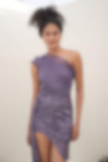 Purple Sequins Hand Embellished One-Shoulder Bodice Mini Dress by AMRTA By Guneet Kondal at Pernia's Pop Up Shop