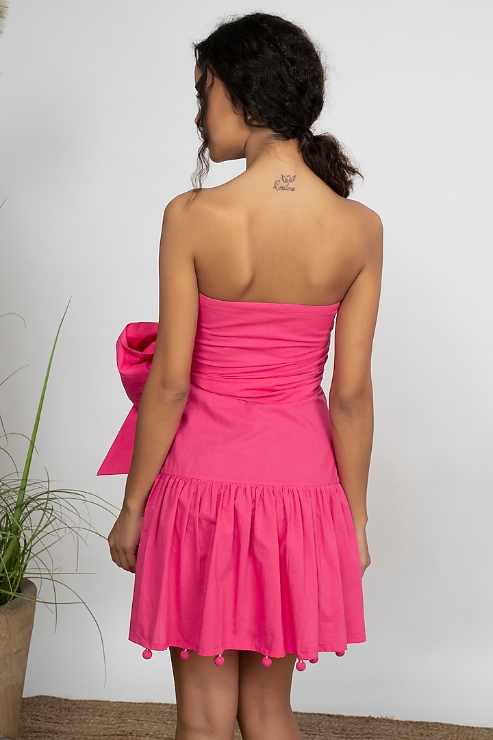 Pink Cotton Poplin Handruched Mini Summer Dress by AMRTA By Guneet Kondal at Pernia's Pop Up Shop