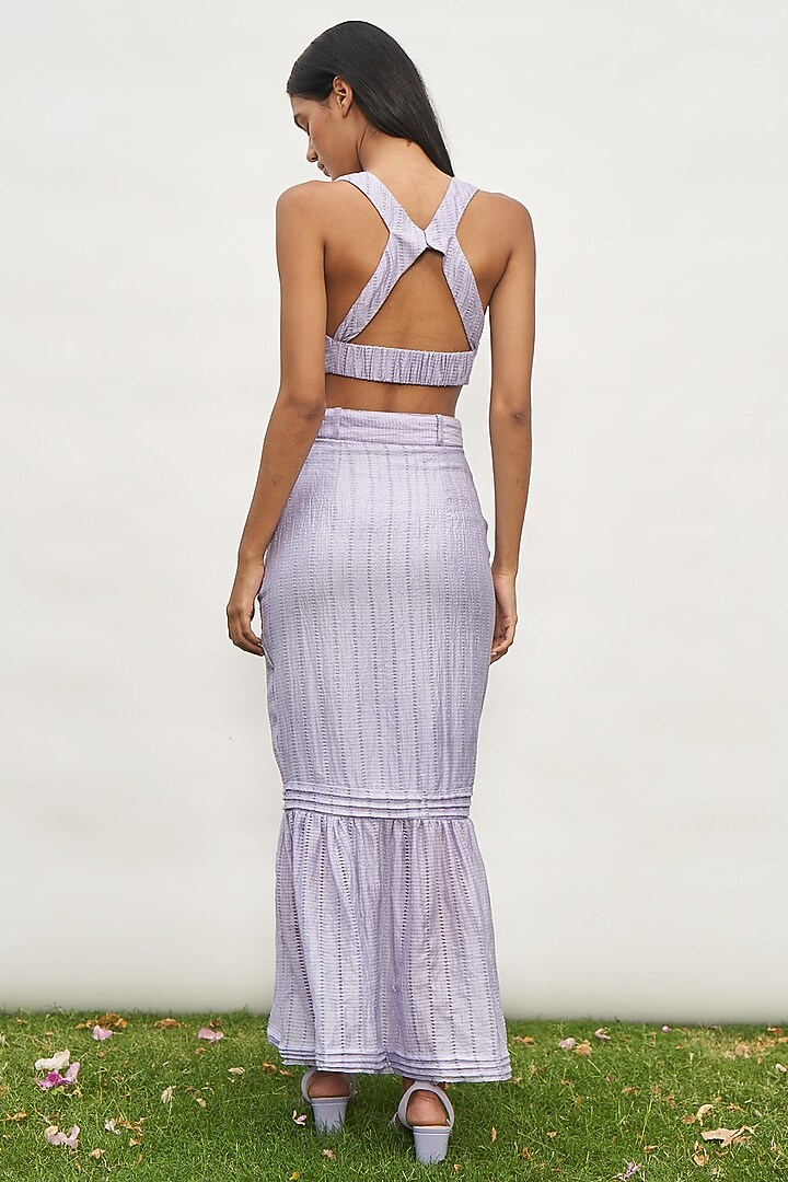 Purple Tencel & Nylon Dobby Raffia Embroidered Skirt Set by AMRTA By Guneet Kondal at Pernia's Pop Up Shop