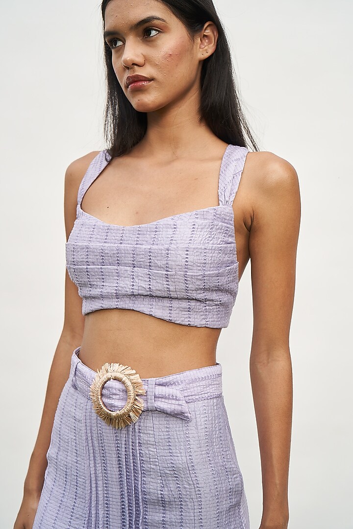 Purple Tencel & Nylon Dobby Raffia Embroidered Skirt Set by AMRTA By Guneet Kondal at Pernia's Pop Up Shop