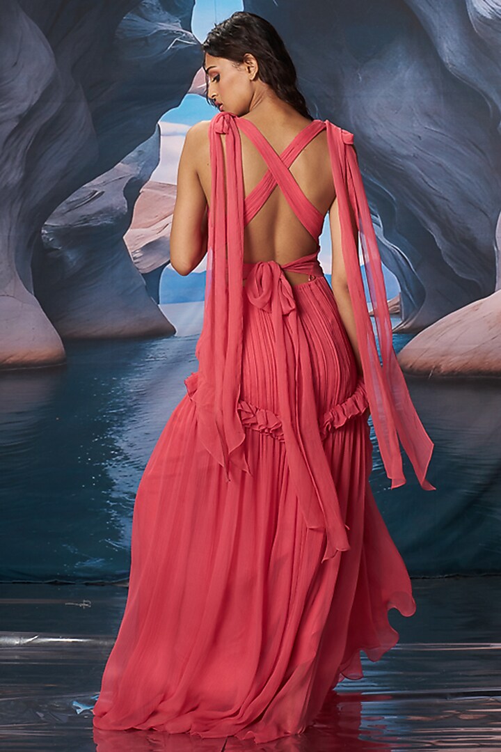 white christmas dresses Light Coral Tie Back Chiffon Bridesmaid Dress with Ruffles – FancyVestido