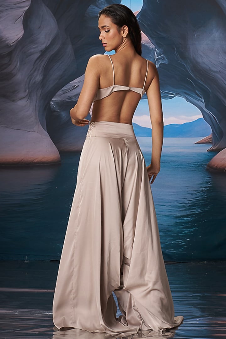 Neutral Satin Embroidered Co-Ord Set by AMRTA By Guneet Kondal at Pernia's Pop Up Shop