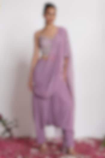 Mauve Georgette Pre-Draped Dhoti Party Wear Saree Set by AMRTA By Guneet Kondal at Pernia's Pop Up Shop