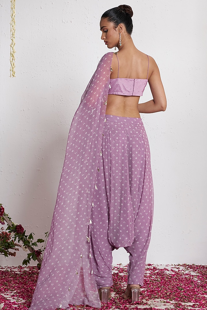 Mauve Georgette Pre-Draped Dhoti Wedding Saree Set by AMRTA By Guneet Kondal at Pernia's Pop Up Shop