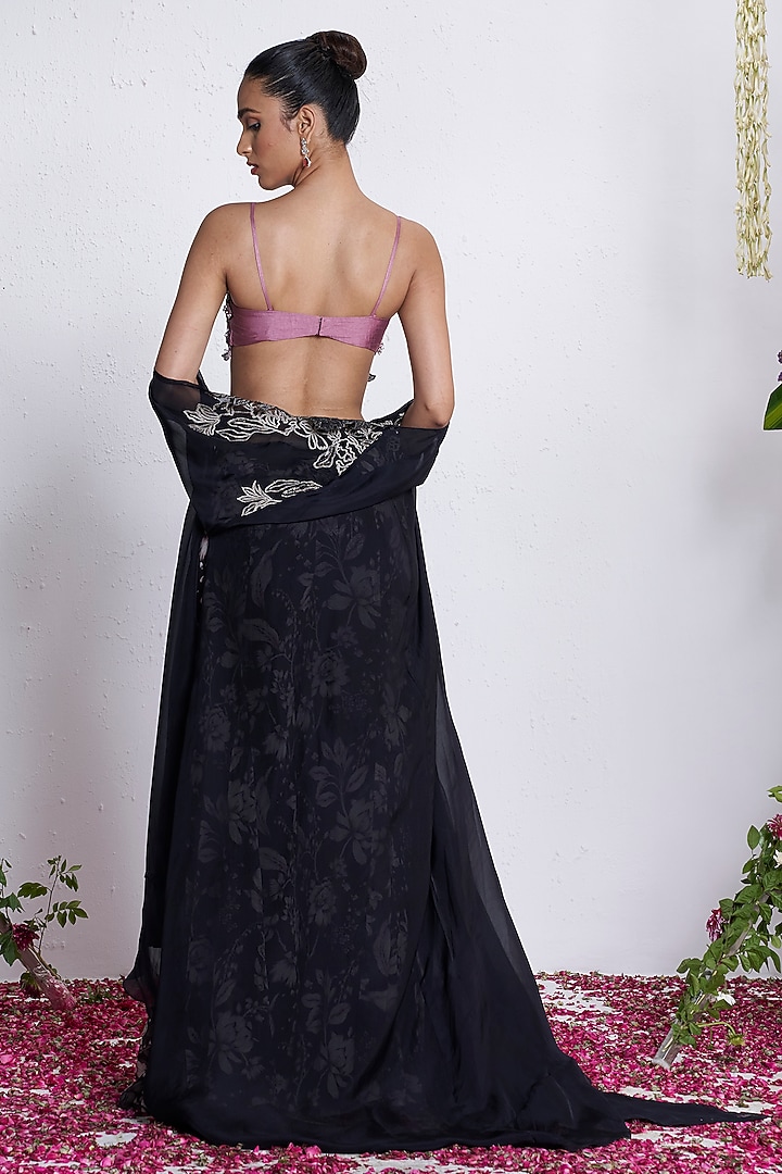 Black & Pink Organza Wedding Sharara Set by AMRTA By Guneet Kondal at Pernia's Pop Up Shop