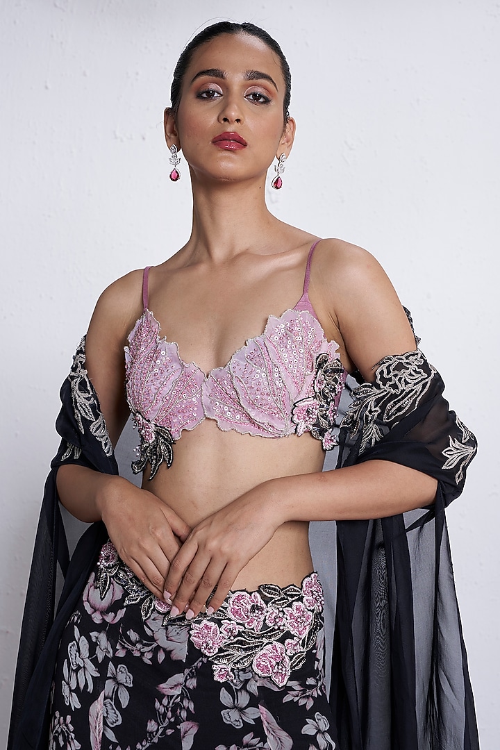 Black & Pink Organza Wedding Sharara Set by AMRTA By Guneet Kondal at Pernia's Pop Up Shop