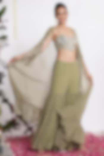 Green Georgette Printed Wedding Sharara Set by AMRTA By Guneet Kondal at Pernia's Pop Up Shop