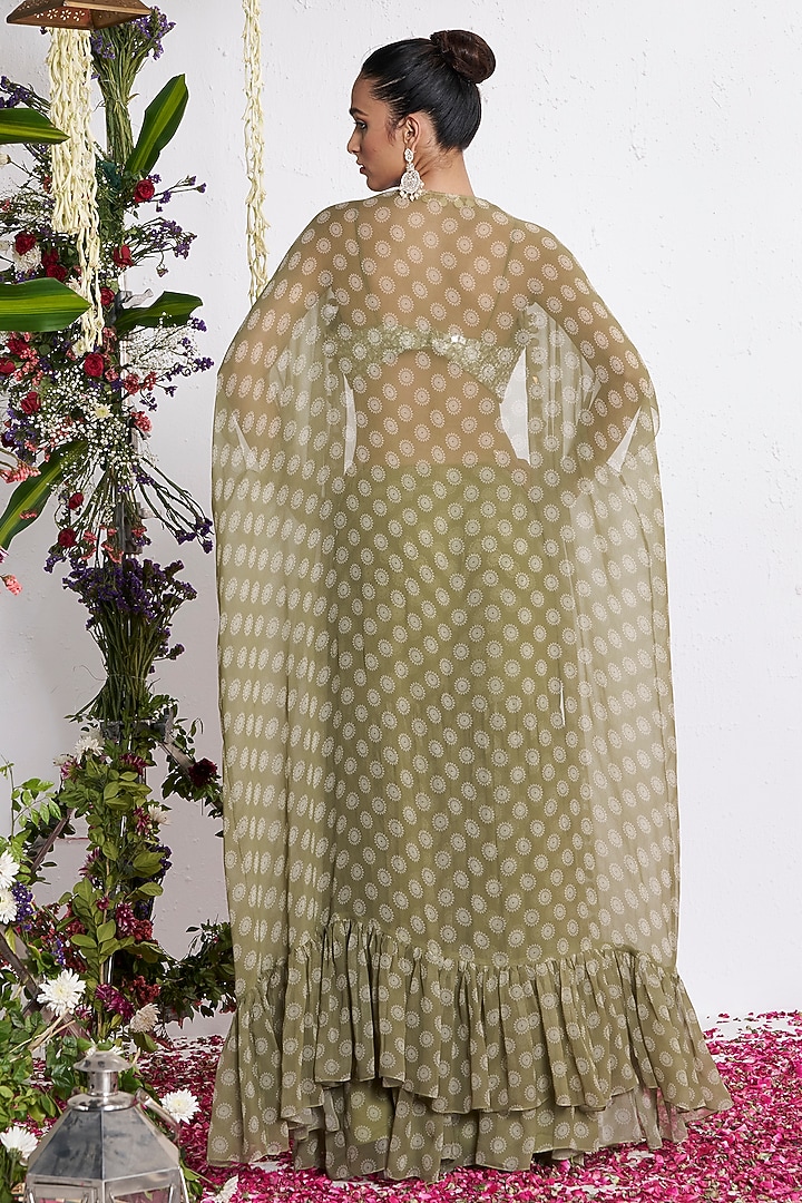 Green Georgette Printed Wedding Sharara Set by AMRTA By Guneet Kondal at Pernia's Pop Up Shop