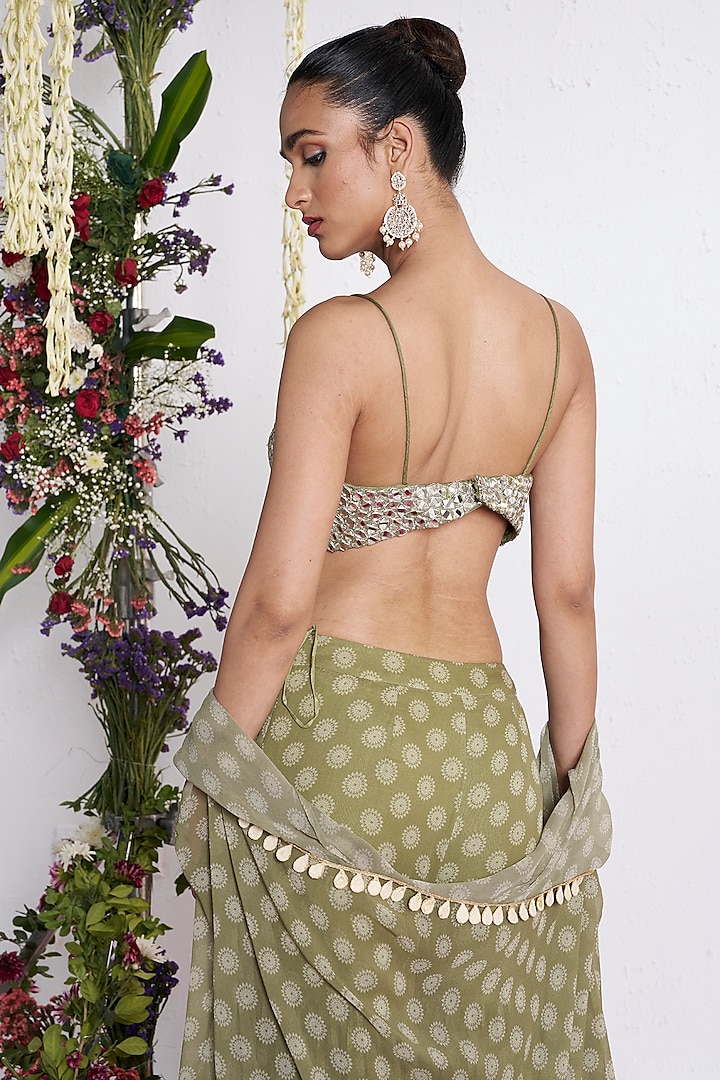 Green Georgette Printed Wedding Sharara Set by AMRTA By Guneet Kondal at Pernia's Pop Up Shop