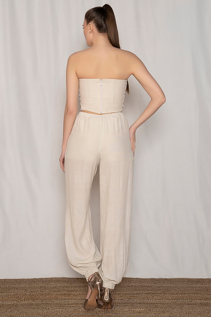 Ivory Viscose Moss Crepe Hand Embroidered Co-Ord Set by AMRTA By Guneet Kondal at Pernia's Pop Up Shop