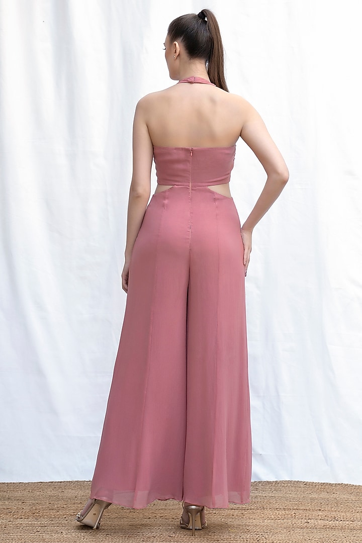Terracotta Viscose Georgette Hand Embroidered Jumpsuit by AMRTA By Guneet Kondal at Pernia's Pop Up Shop