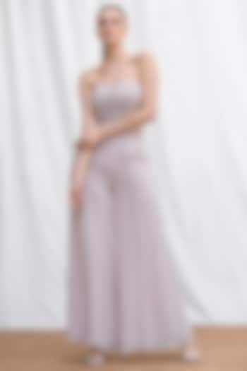 Light Rose Pink Viscose Georgette Off-Shoulder Jumpsuit by AMRTA By Guneet Kondal at Pernia's Pop Up Shop