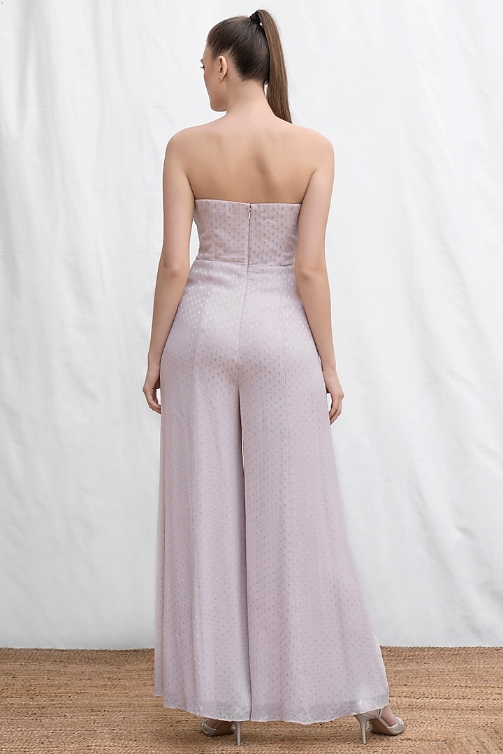 Light Rose Pink Viscose Georgette Off-Shoulder Jumpsuit by AMRTA By Guneet Kondal at Pernia's Pop Up Shop
