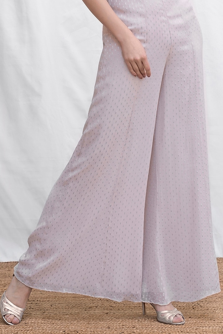 Light Rose Pink Viscose Georgette Off-Shoulder Jumpsuit by AMRTA By Guneet Kondal at Pernia's Pop Up Shop