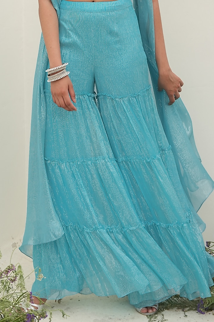 Blue Viscose Chiffon Cape Set by AMRTA By Guneet Kondal at Pernia's Pop Up Shop