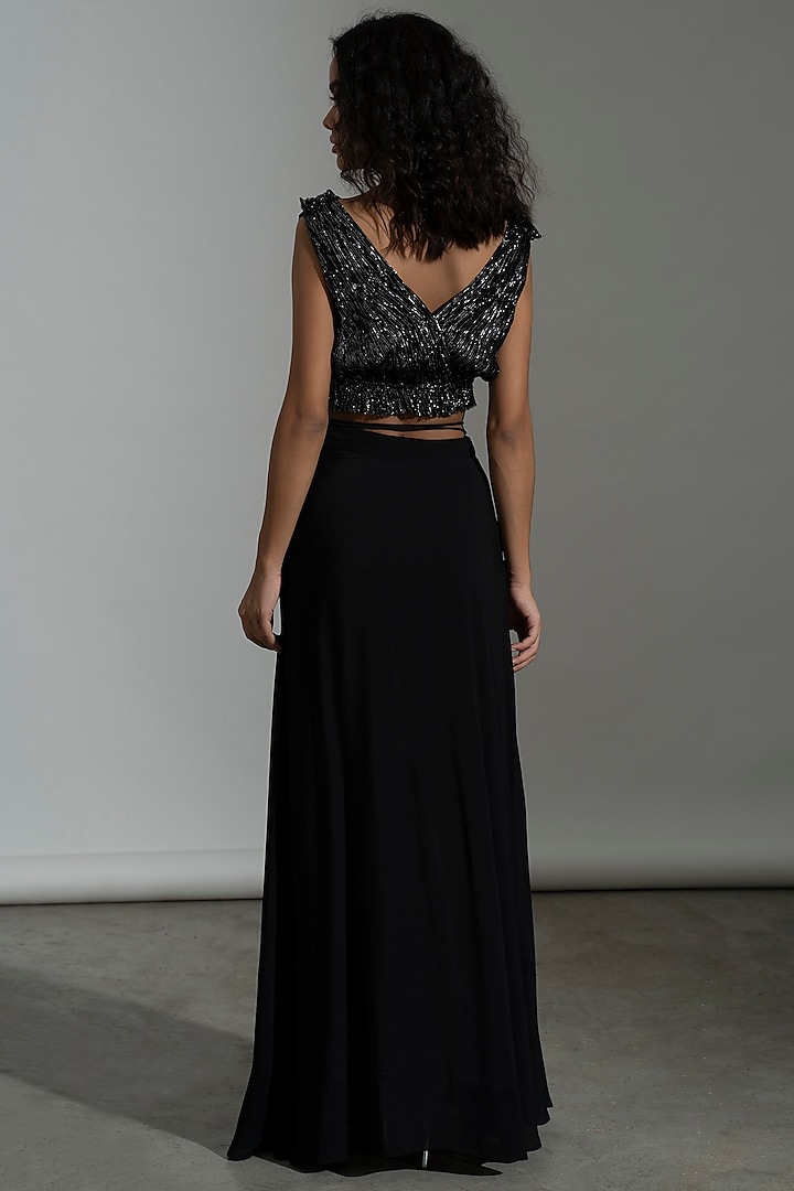 Black Georgette Skirt Set by AMRTA By Guneet Kondal at Pernia's Pop Up Shop