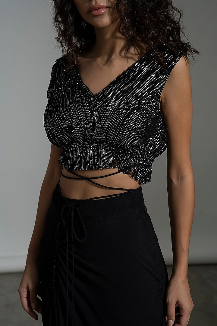 Black Georgette Skirt Set by AMRTA By Guneet Kondal at Pernia's Pop Up Shop