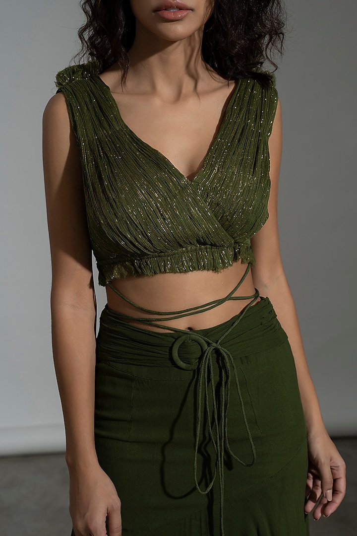 Dark Green Georgette Skirt Set by AMRTA By Guneet Kondal at Pernia's Pop Up Shop