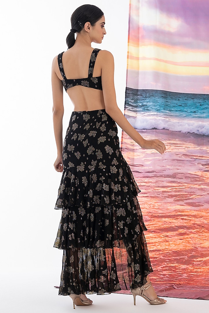 Black Viscose Georgette Tiered Summer Dress by AMRTA By Guneet Kondal at Pernia's Pop Up Shop