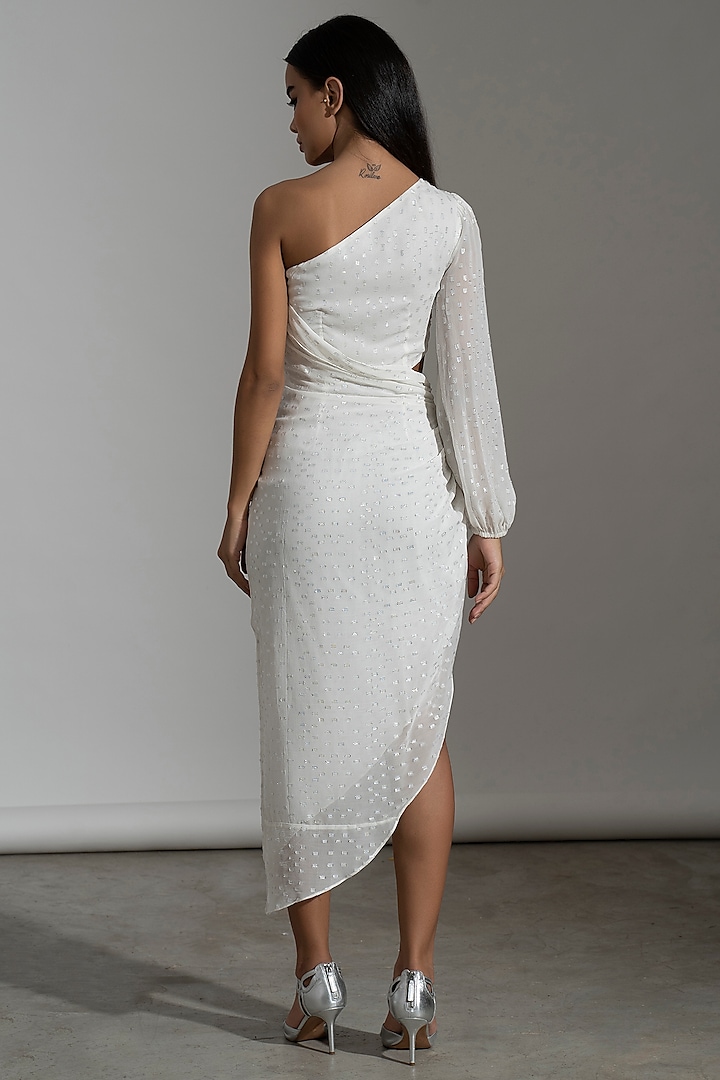 White Viscose Georgette One-Shoulder Summer Dress by AMRTA By Guneet Kondal at Pernia's Pop Up Shop