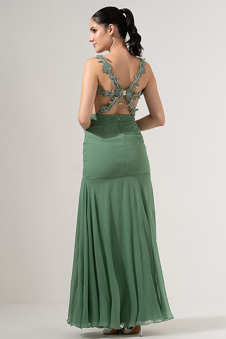 Jade Viscose Georgette Maxi Vacation Dress by AMRTA By Guneet Kondal at Pernia's Pop Up Shop