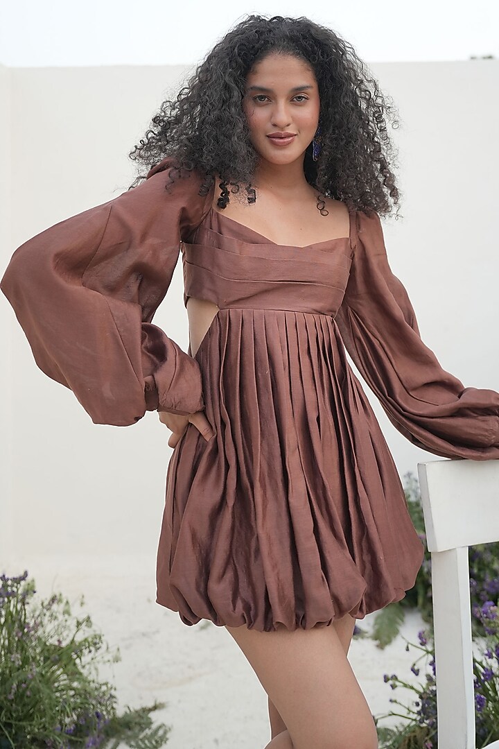 Coco Brown Cotton Silk Blend Mini Dress by AMRTA By Guneet Kondal at  Pernia's Pop Up Shop 2026
