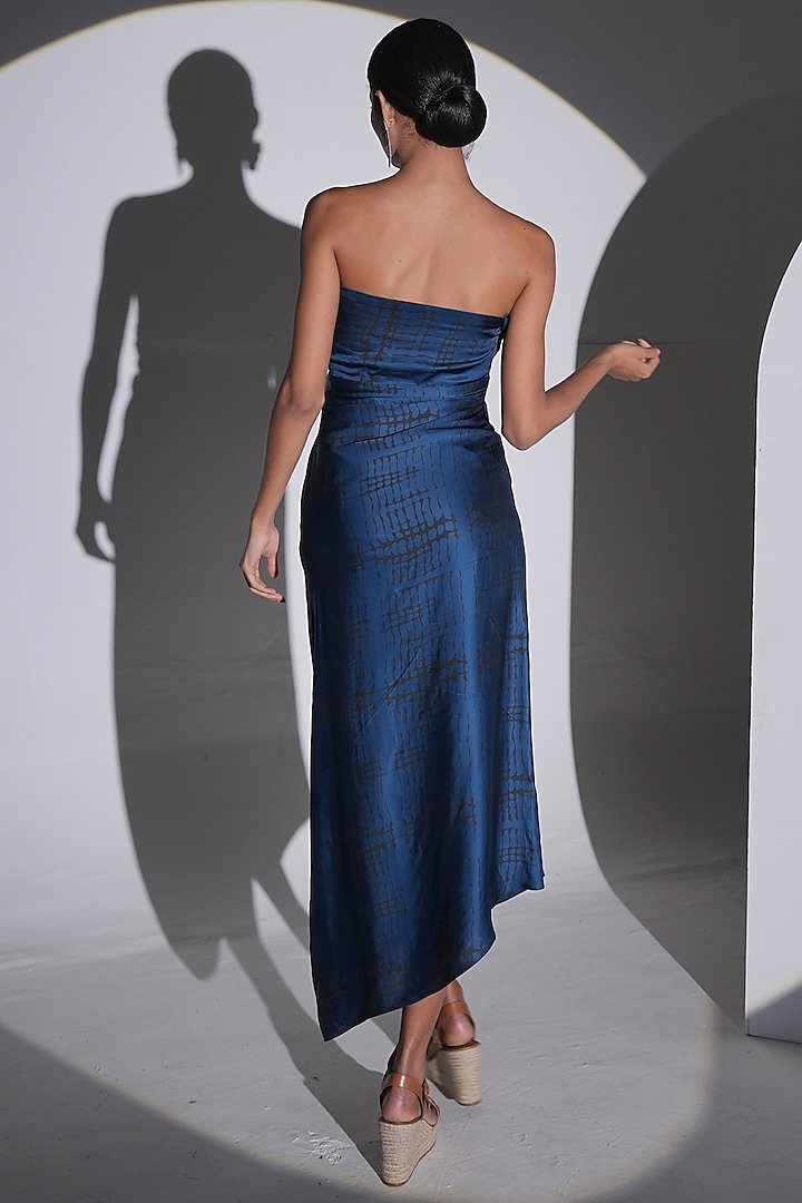 Teal Satin Asymmetric Printed Summer Dress by AMRTA By Guneet Kondal at Pernia's Pop Up Shop