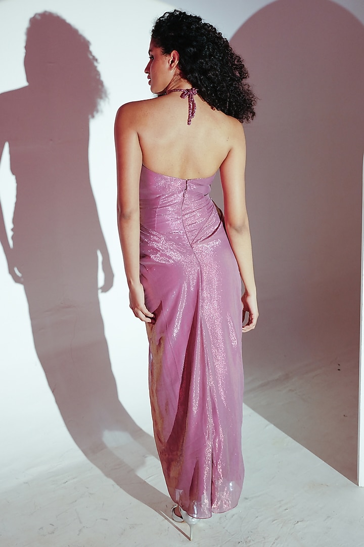 Ice Wine Polyester Lurex Draped Vacation Dress by AMRTA By Guneet Kondal at Pernia's Pop Up Shop