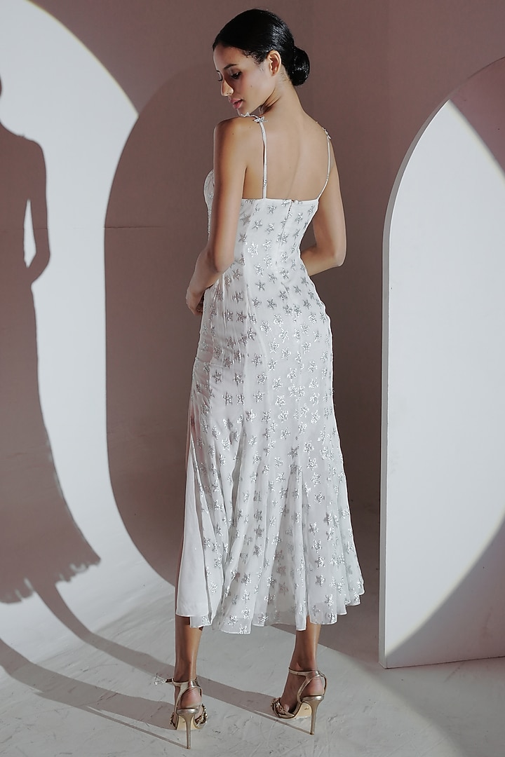 White Viscose & Metallic Yarn Summer Dress by AMRTA By Guneet Kondal at Pernia's Pop Up Shop