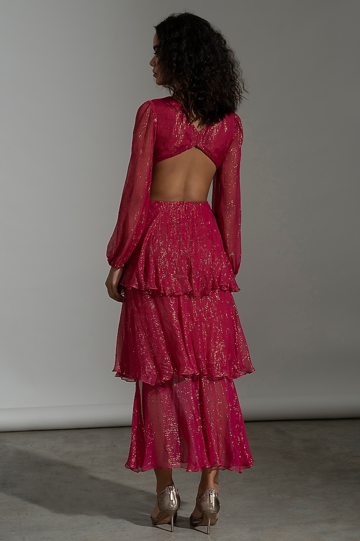Pink Viscose Chiffon Cut-Out Summer Dress by AMRTA By Guneet Kondal at Pernia's Pop Up Shop