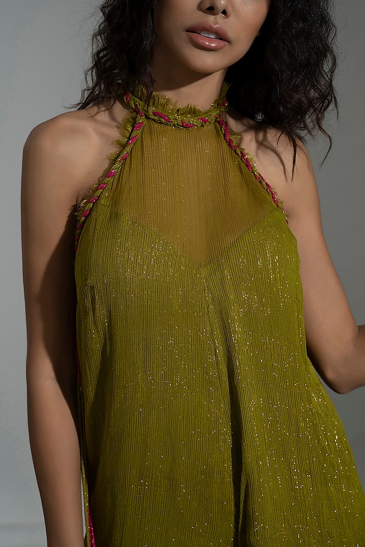 Green Viscose Lurex Jumpsuit by AMRTA By Guneet Kondal at Pernia's Pop Up Shop