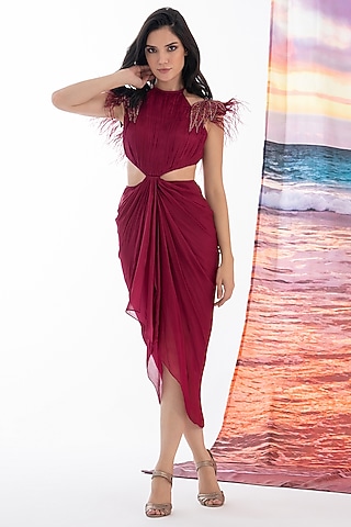 Berry Chinon Cut-Out Dress by AMRTA By Guneet Kondal