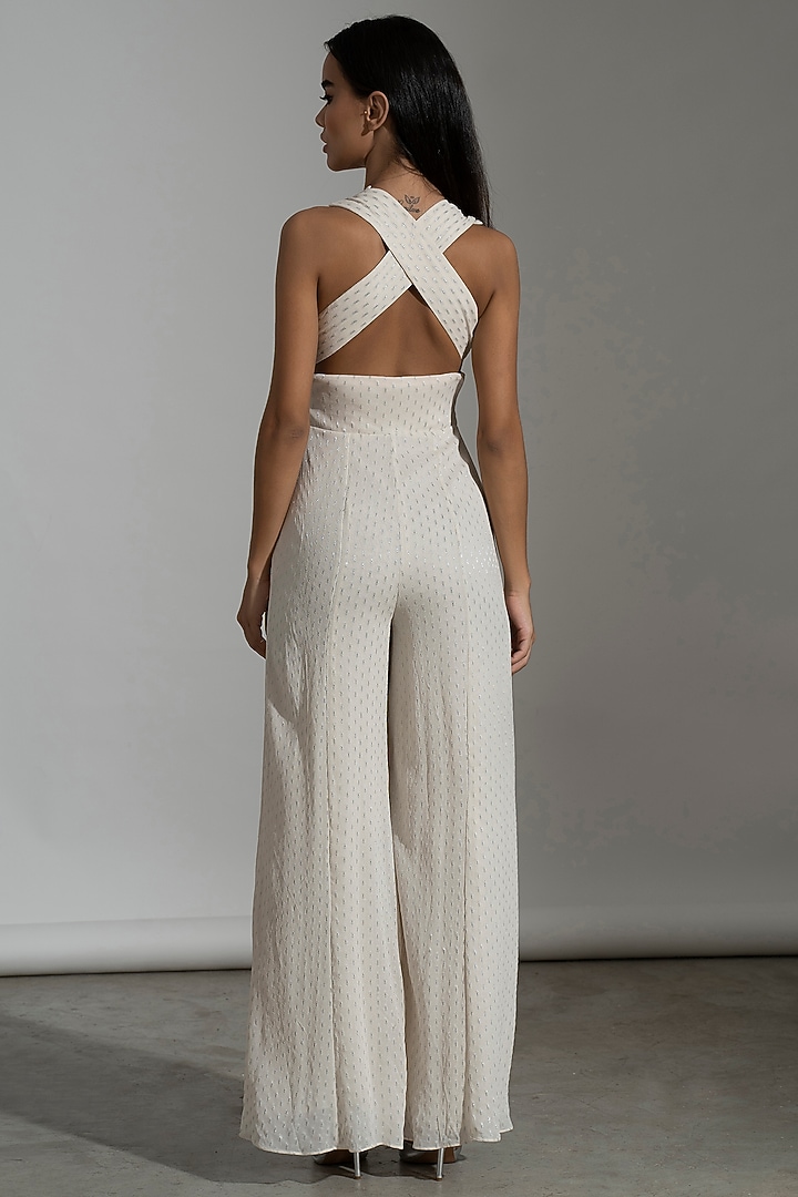 Ivory Viscose Georgette Jumpsuit by AMRTA By Guneet Kondal at Pernia's Pop Up Shop