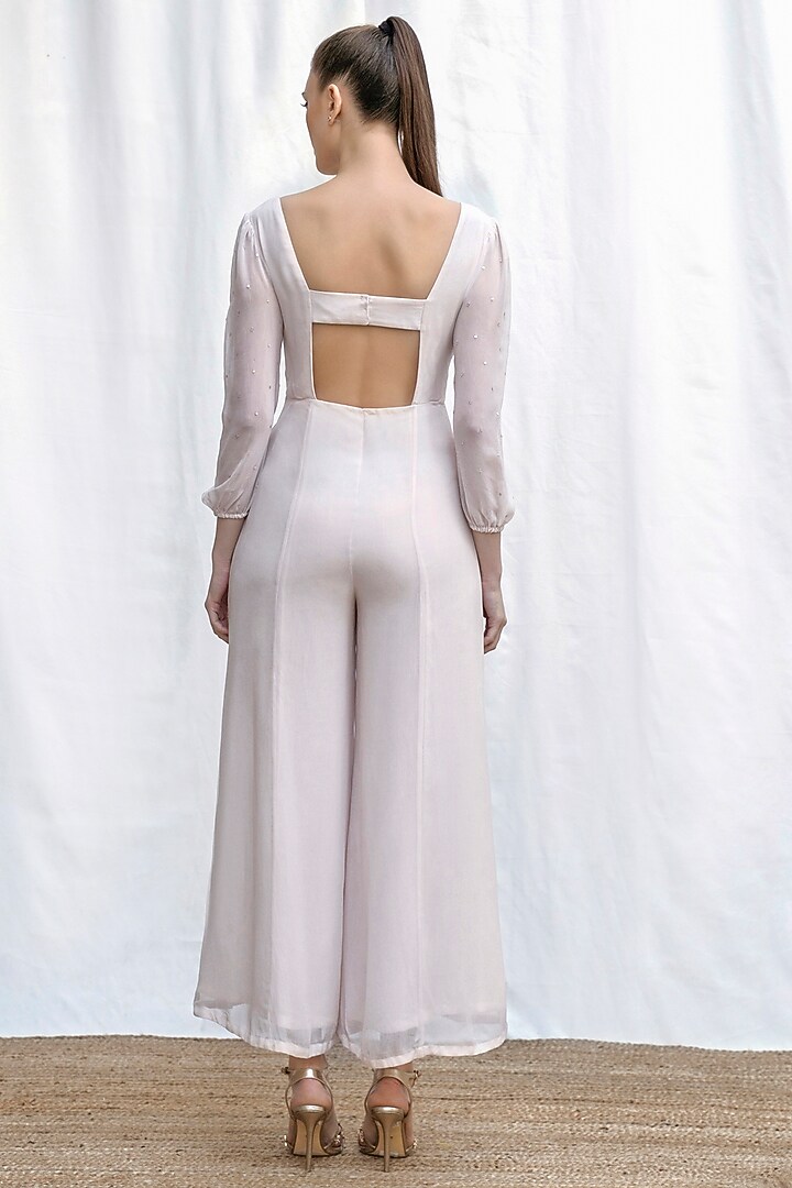 Light Rose Pink Viscose Georgette Sequins Embroidered Jumpsuit by AMRTA By Guneet Kondal at Pernia's Pop Up Shop