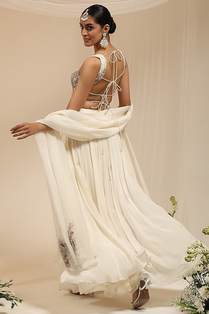 Neutral-Colored Chinon & Organza Wedding Lehenga Set by AMRTA By Guneet Kondal at Pernia's Pop Up Shop