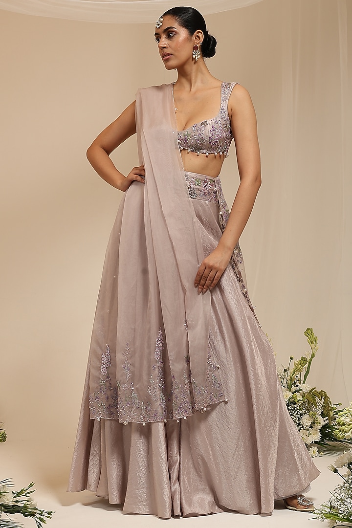 Lavender Organza Hand Embellished Wedding Lehenga Set by AMRTA By Guneet Kondal at Pernia's Pop Up Shop