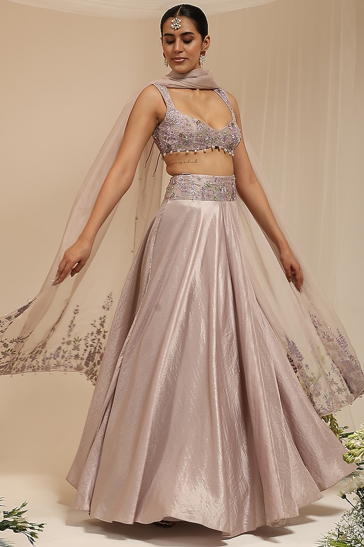Lavender Organza Hand Embellished Wedding Lehenga Set by AMRTA By Guneet Kondal at Pernia's Pop Up Shop