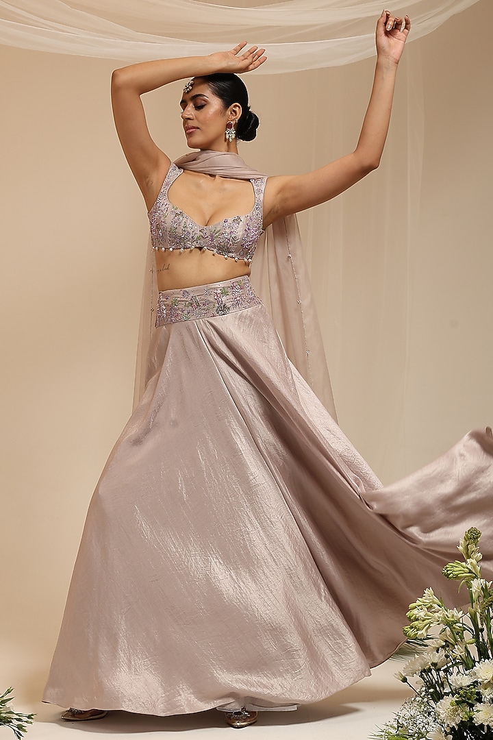 Lavender Organza Hand Embellished Wedding Lehenga Set by AMRTA By Guneet Kondal at Pernia's Pop Up Shop
