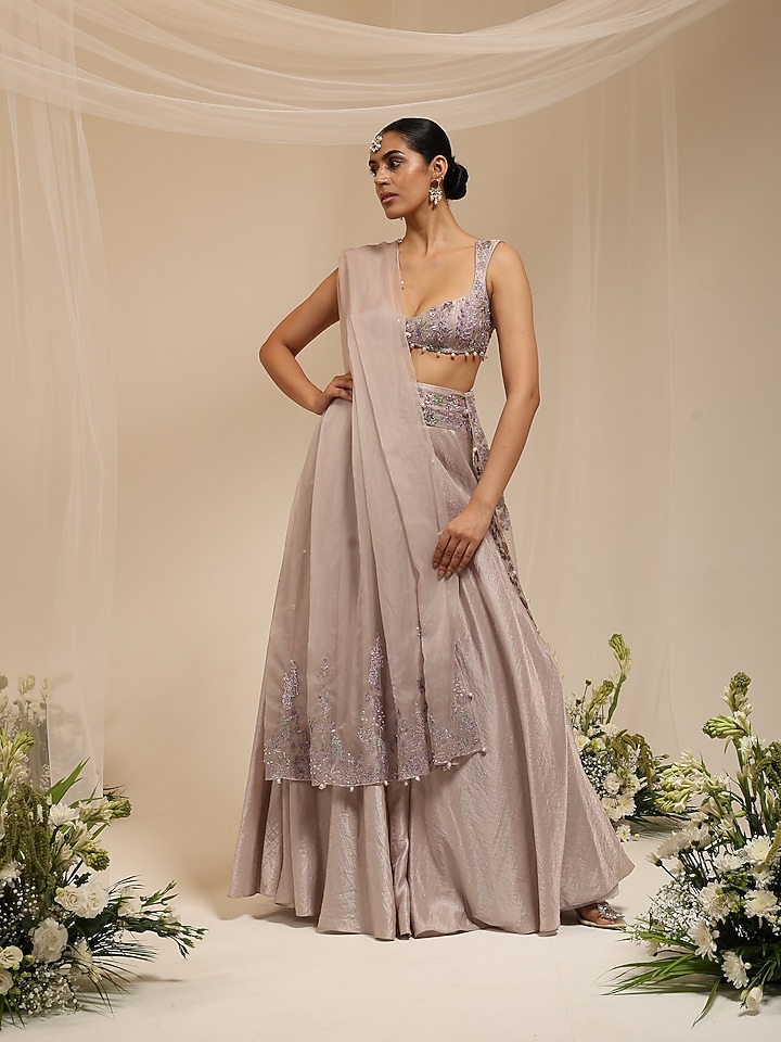 Lavender Organza Hand Embellished Wedding Lehenga Set by AMRTA By Guneet Kondal at Pernia's Pop Up Shop