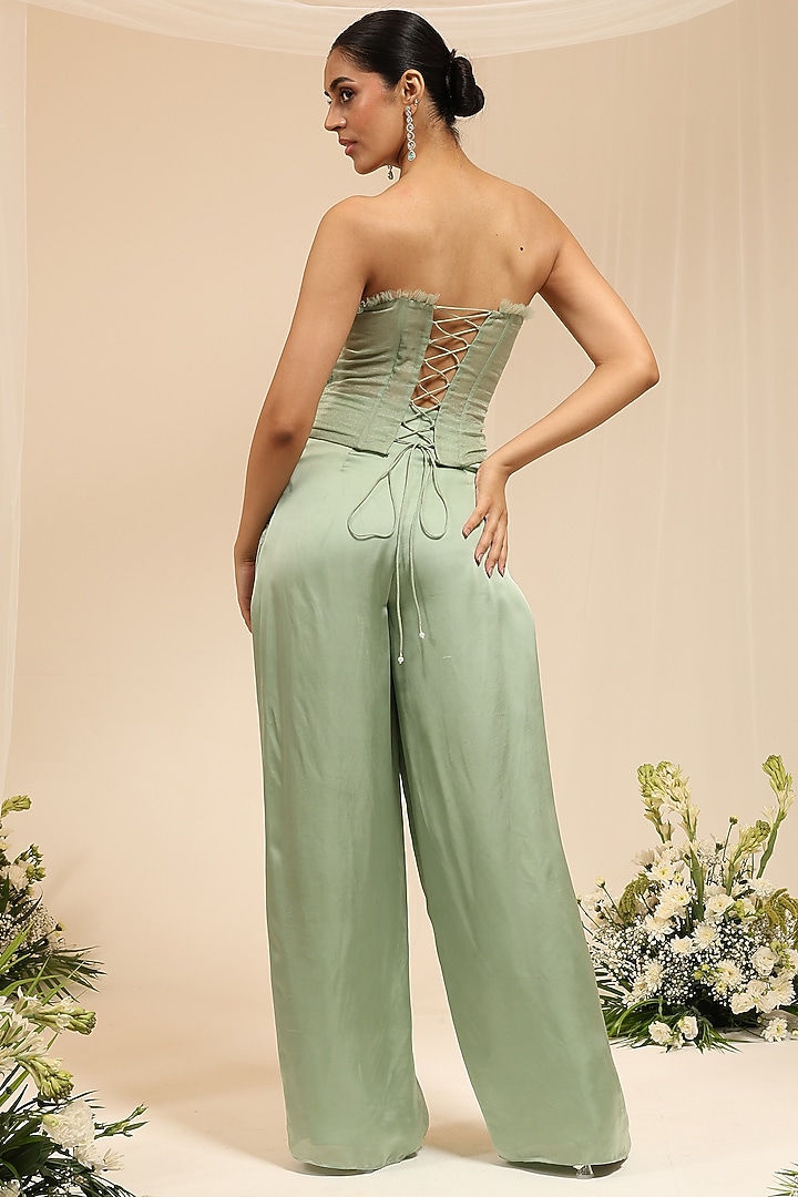 Mint Satin Wide-Leg Pant Set by AMRTA By Guneet Kondal at Pernia's Pop Up Shop