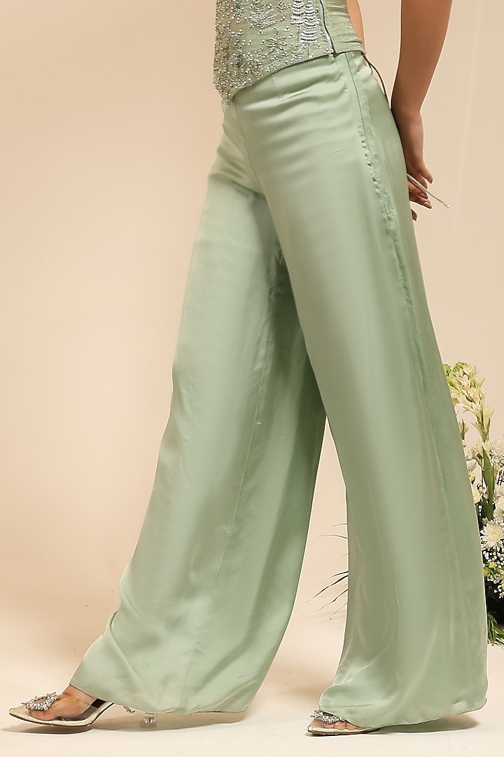 Mint Satin Wide-Leg Pant Set by AMRTA By Guneet Kondal at Pernia's Pop Up Shop