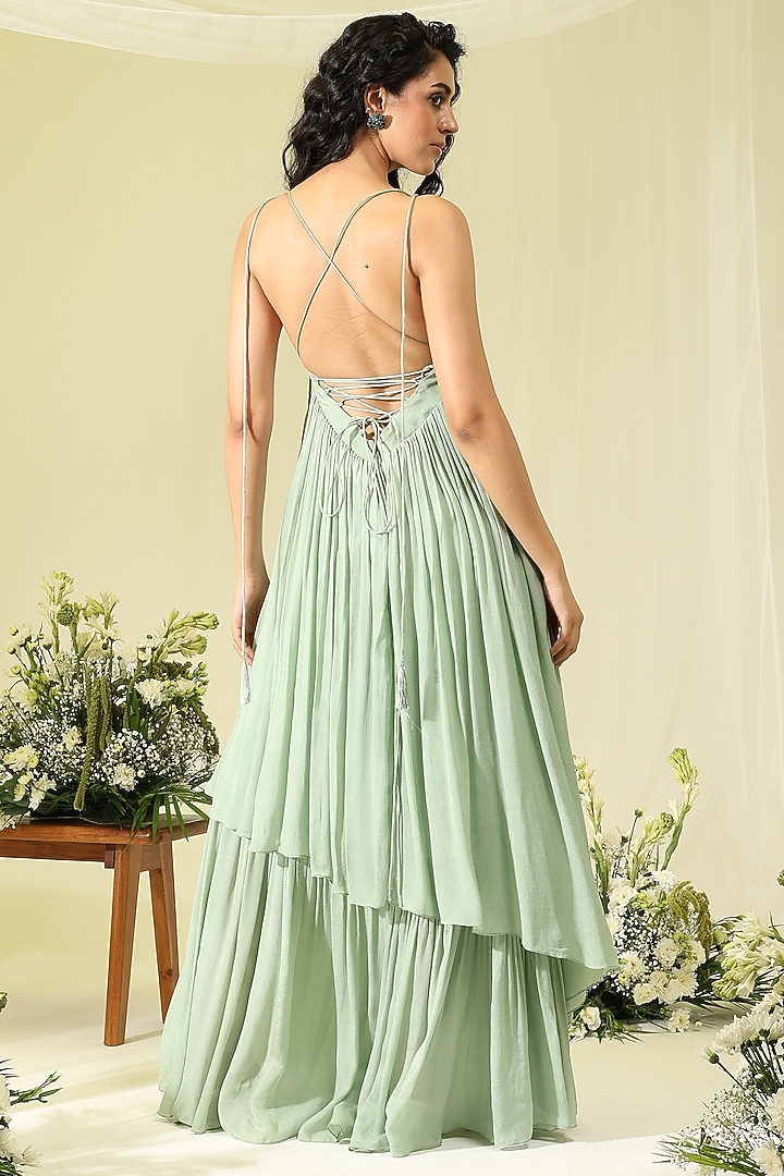 Mint Chinon Crystal Hand Embroidered Vacation Dress by AMRTA By Guneet Kondal at Pernia's Pop Up Shop