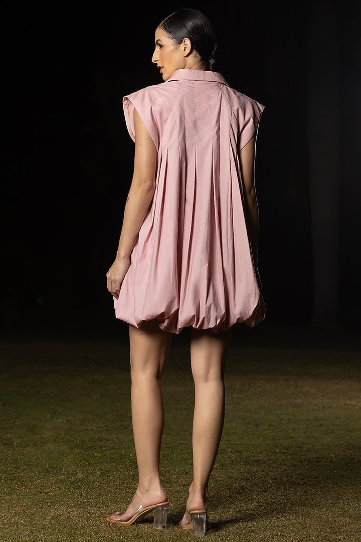 Dusty Blush Poplin Mini Balloon Summer Dress by AMRTA By Guneet Kondal at Pernia's Pop Up Shop