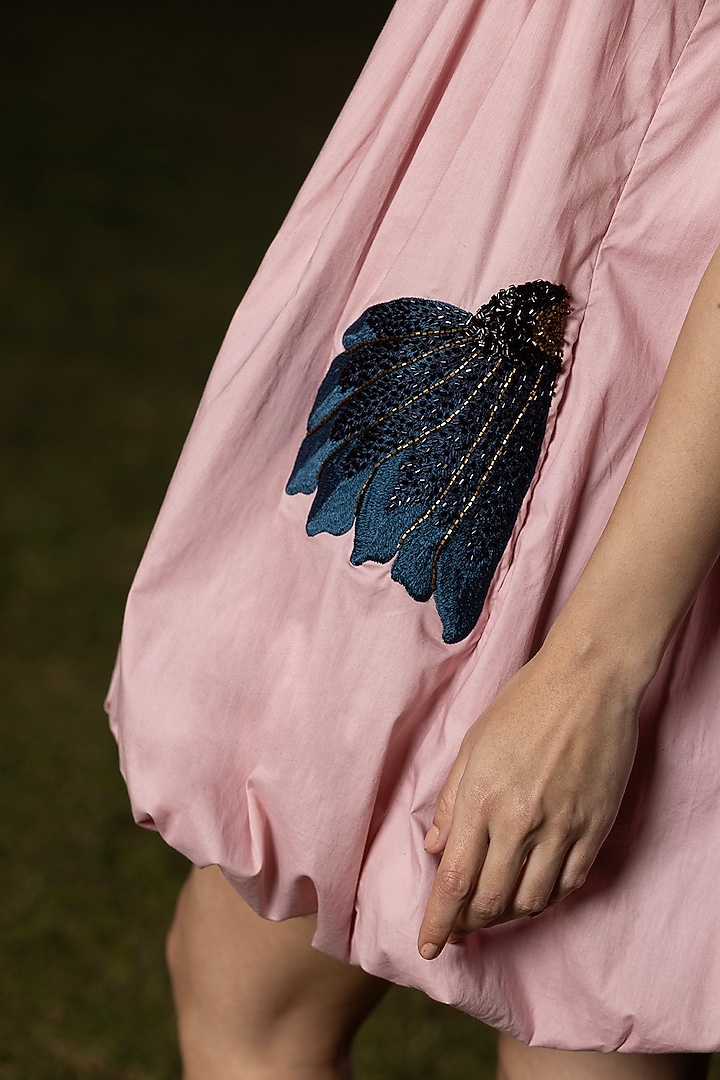 Dusty Blush Poplin Mini Balloon Summer Dress by AMRTA By Guneet Kondal at Pernia's Pop Up Shop