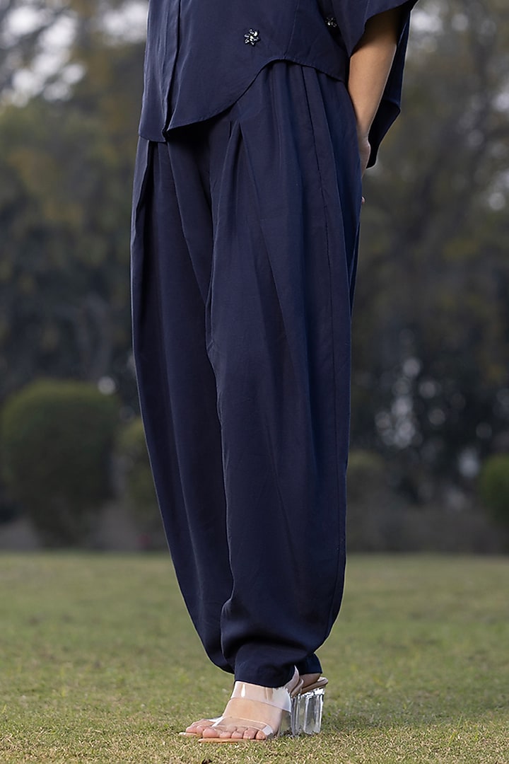 Midnight Blue Cotton Embroidered Co-Ord Set by AMRTA By Guneet Kondal at Pernia's Pop Up Shop