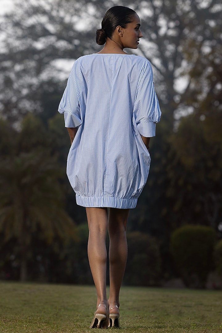 Blue Cotton Yarn Dyed Poplin Shift Summer Dress by AMRTA By Guneet Kondal at Pernia's Pop Up Shop